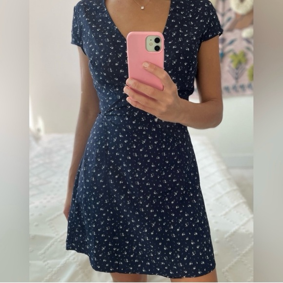 H&M Dark Blue Floral Mini Dress - Picture 1 of 7